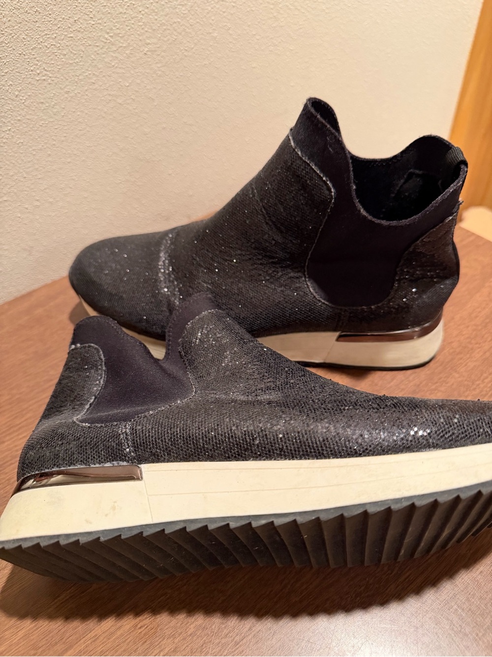 Women’s Black Slip-On Knit Sneakers with Metallic Accent